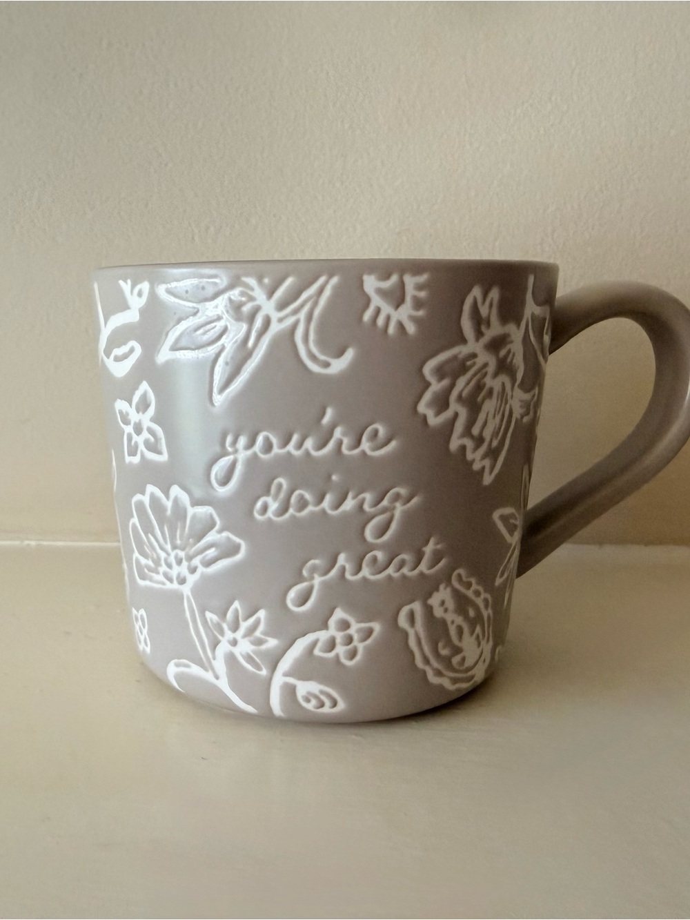 Target Threshold You’re Doing Great Coffee Mug Beige Floral Ceramic 15oz
